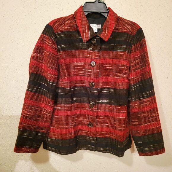 Coldwater Creek - Womens - Size PM - Red & Black Striped Jacket - Picture 1 of 4